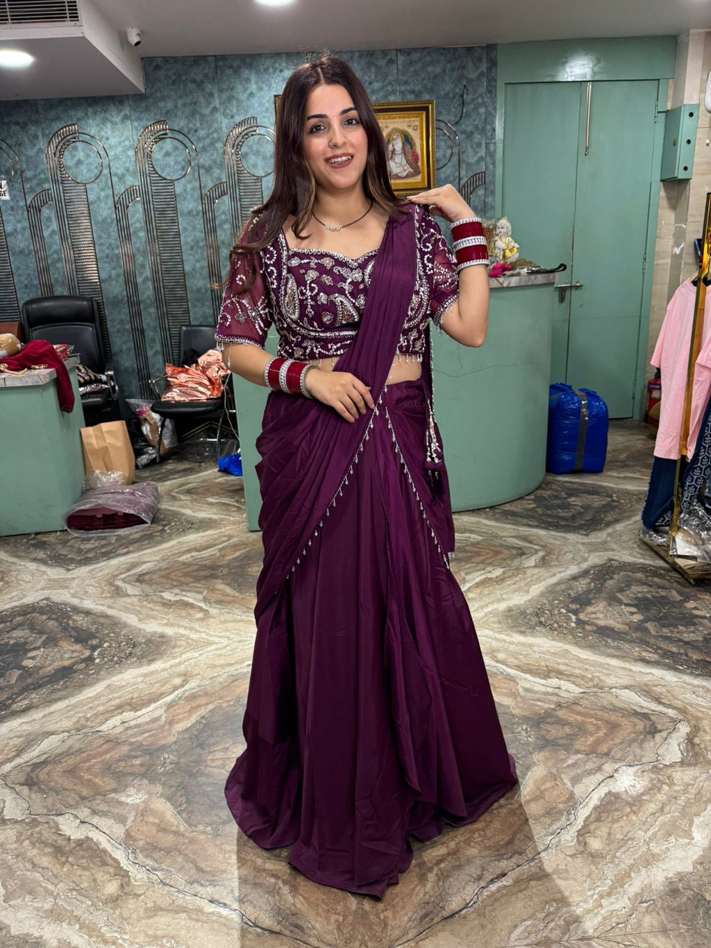 Tangerine Radiance Embroidered Saree Gown