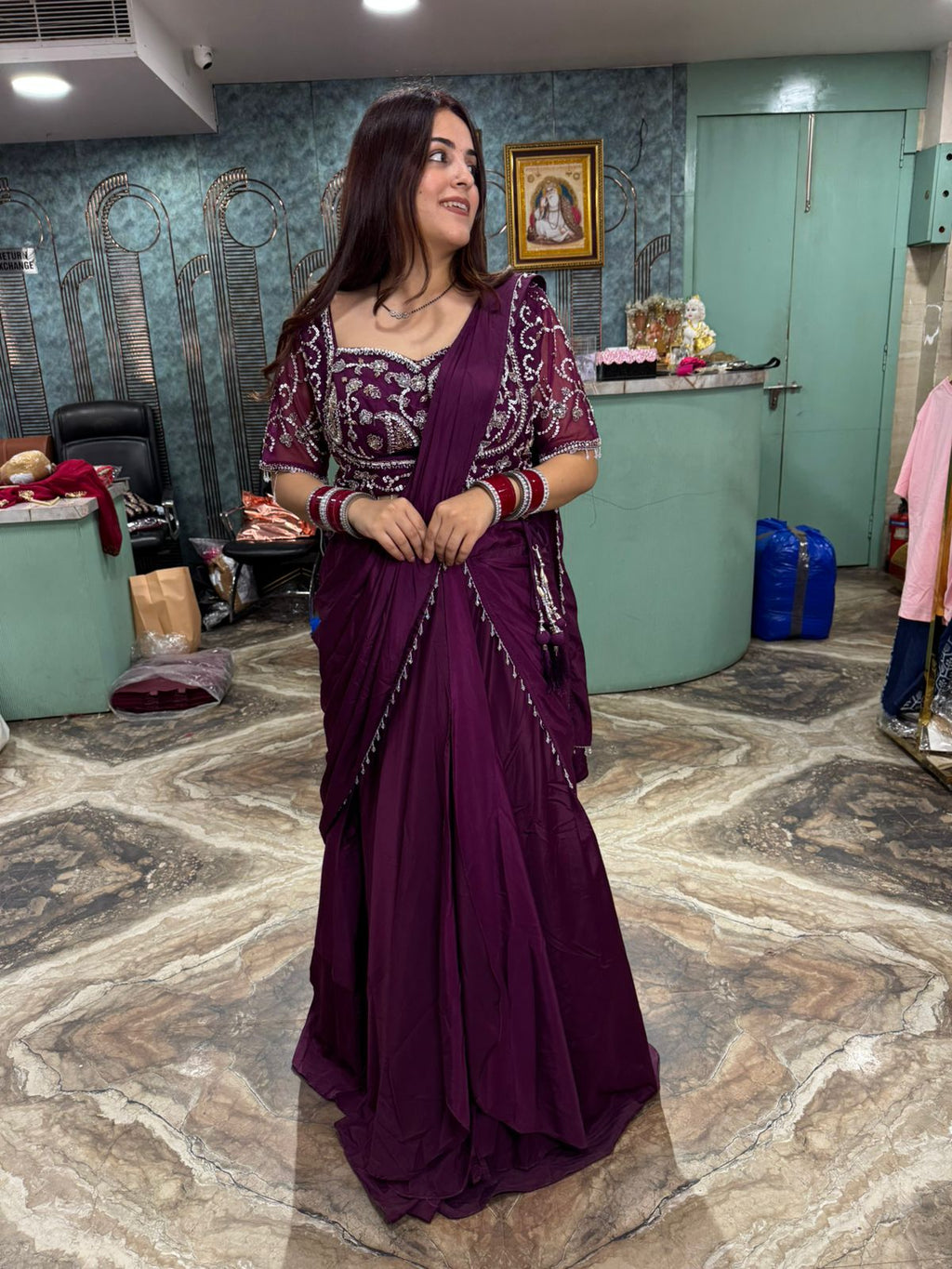 Tangerine Radiance Embroidered Saree Gown