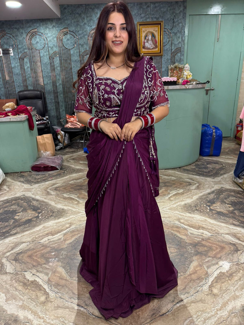 Tangerine Radiance Embroidered Saree Gown