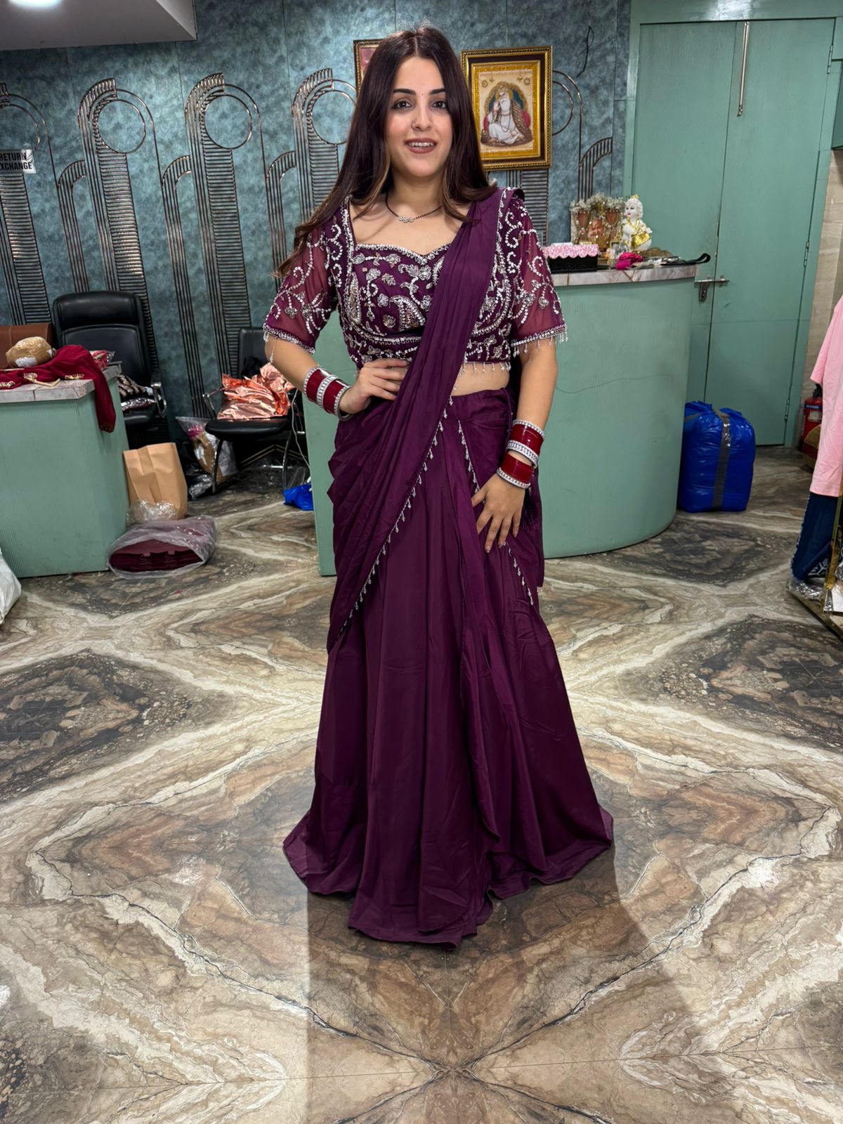 Tangerine Radiance Embroidered Saree Gown