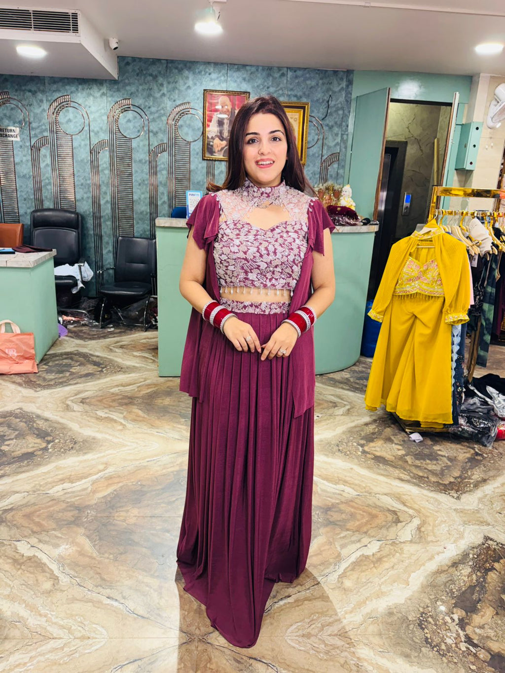 Plum Luxe Draped Gown Set