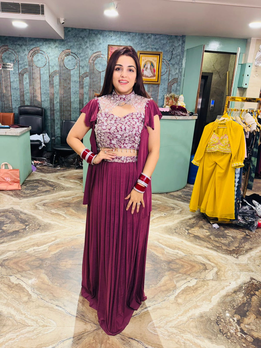 Plum Luxe Draped Gown Set