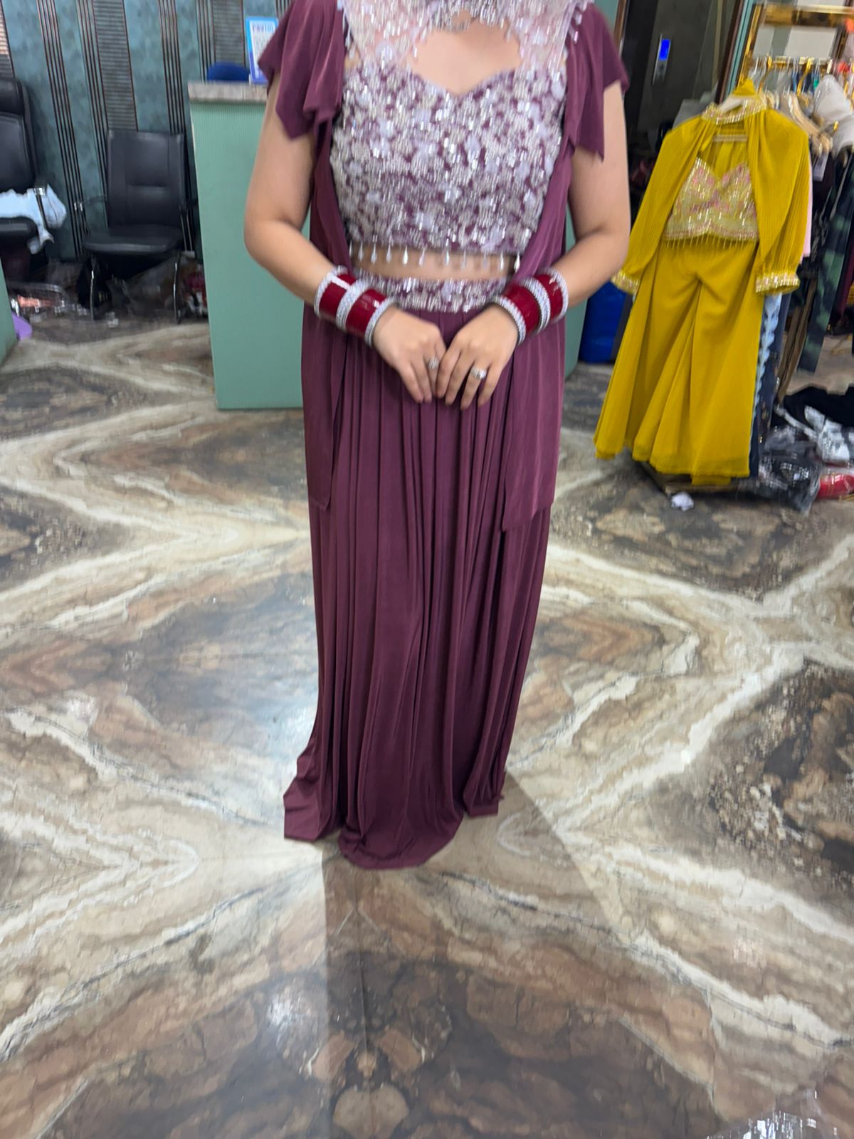 Plum Luxe Draped Gown Set