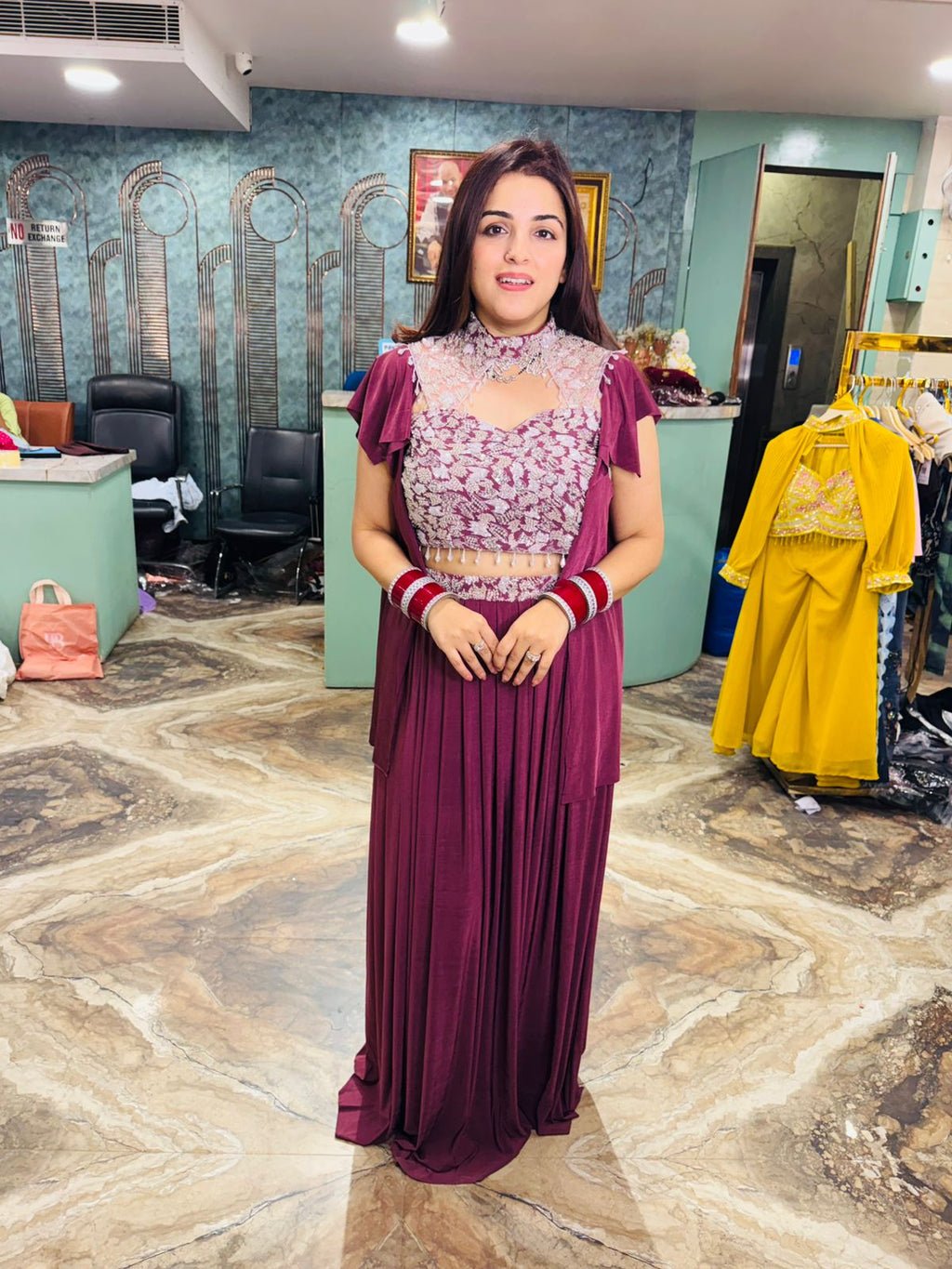 Plum Luxe Draped Gown Set