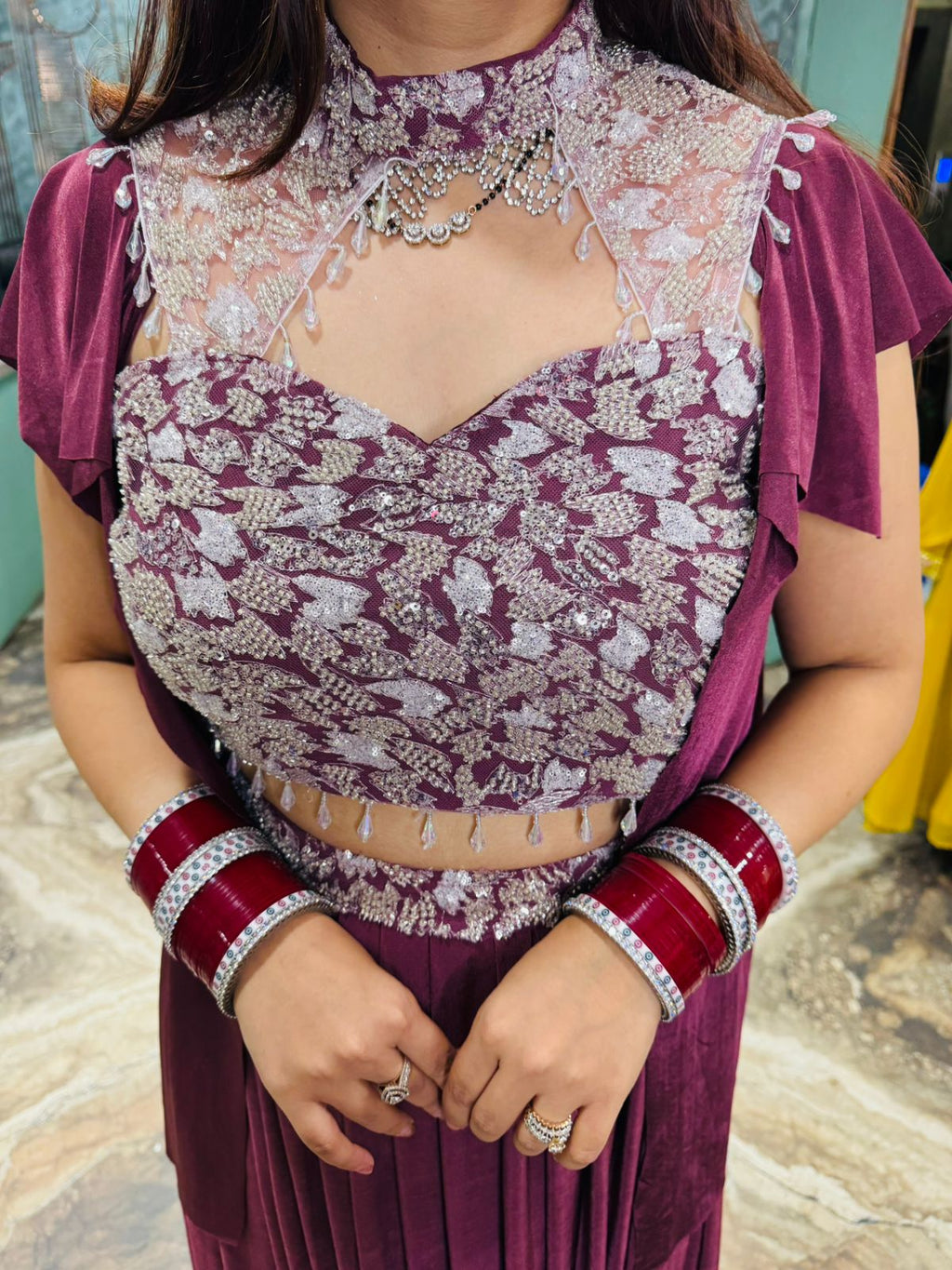 Plum Luxe Draped Gown Set