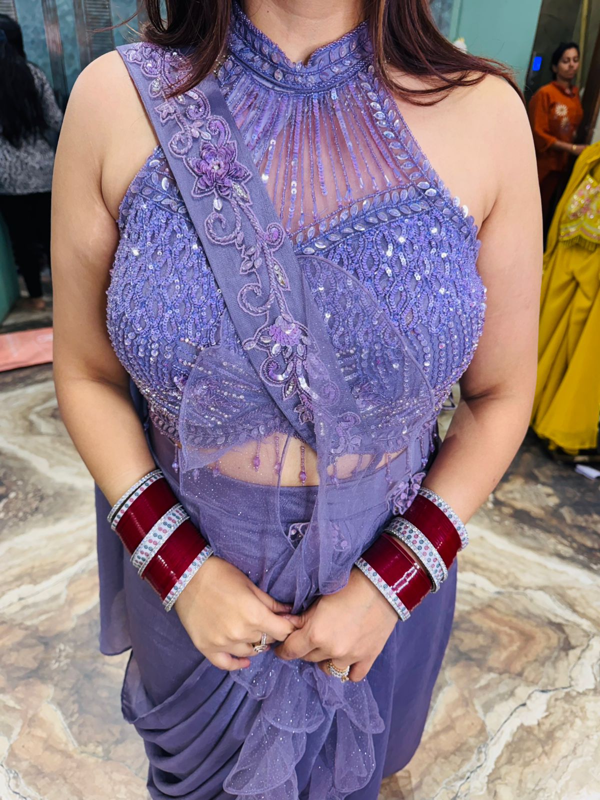 Lilac Luxe Ruffle Pre-Draped Saree Set