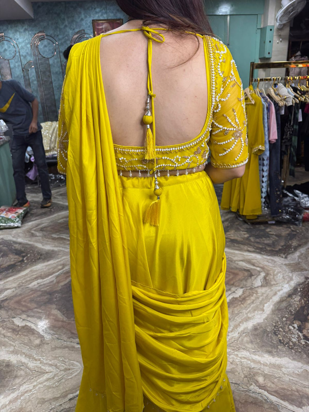 Tangerine Radiance Embroidered Saree Gown