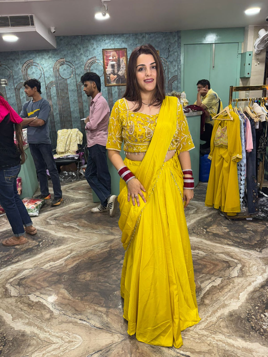 Tangerine Radiance Embroidered Saree Gown