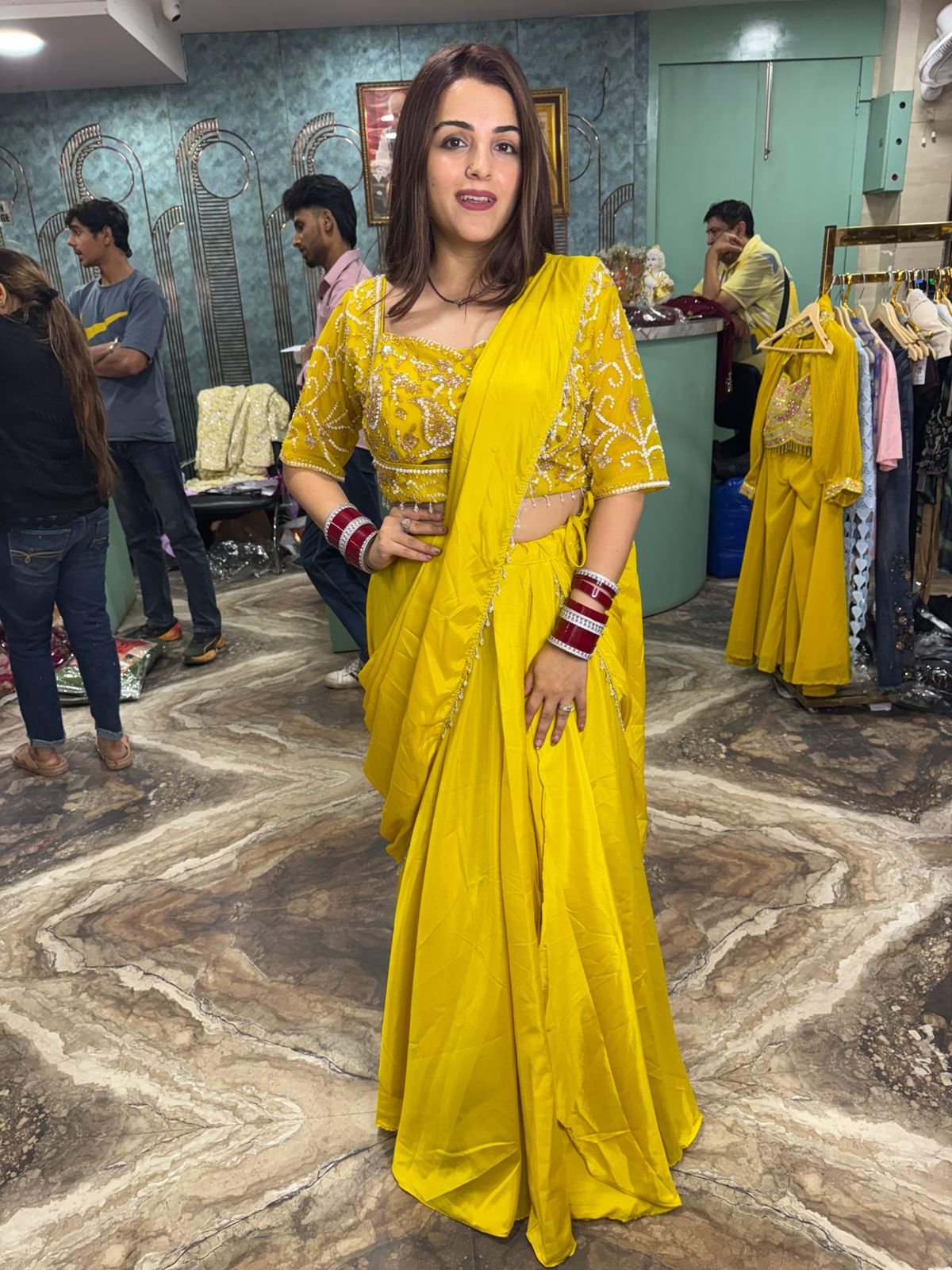 Tangerine Radiance Embroidered Saree Gown