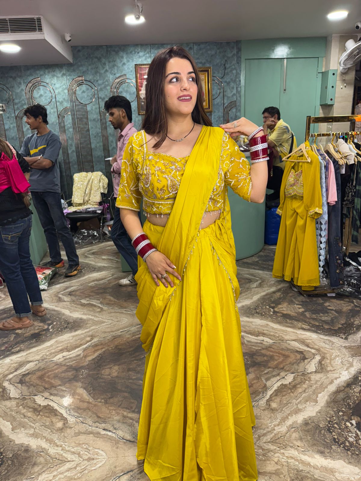 Tangerine Radiance Embroidered Saree Gown