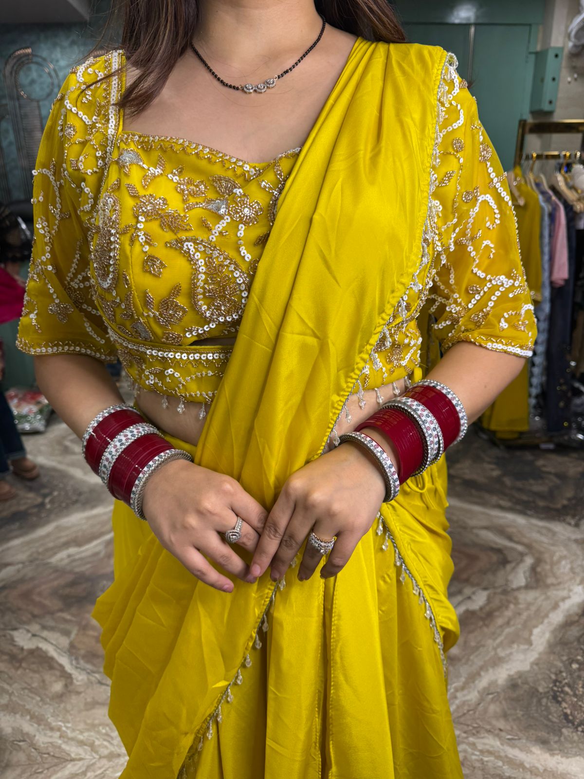 Tangerine Radiance Embroidered Saree Gown