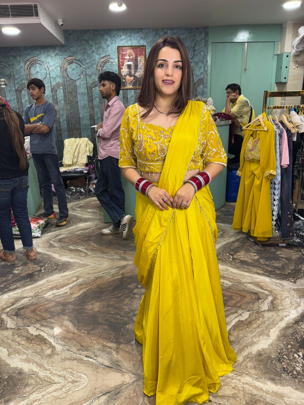 Tangerine Radiance Embroidered Saree Gown