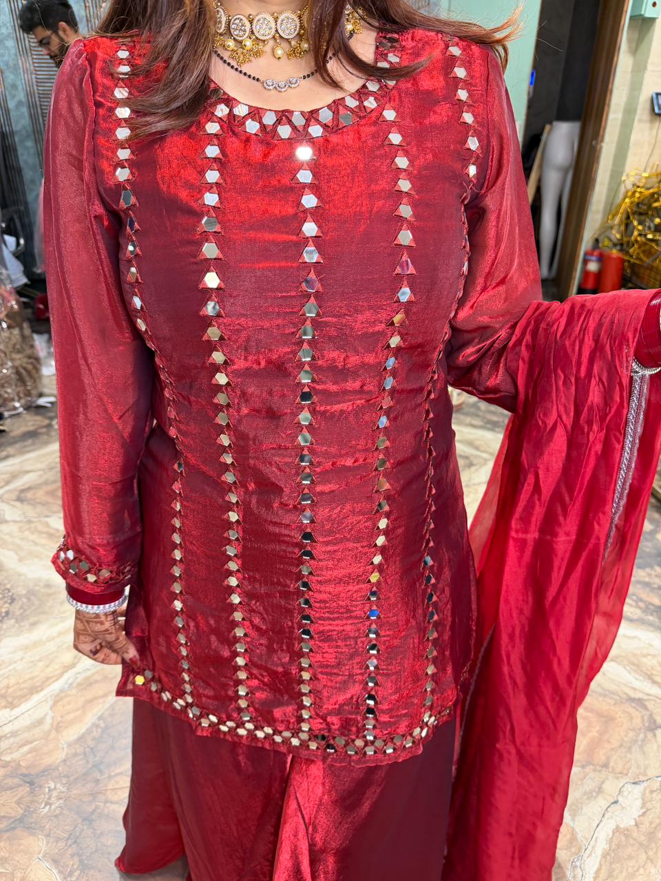 Garnet Mirror Glow Sharara Set