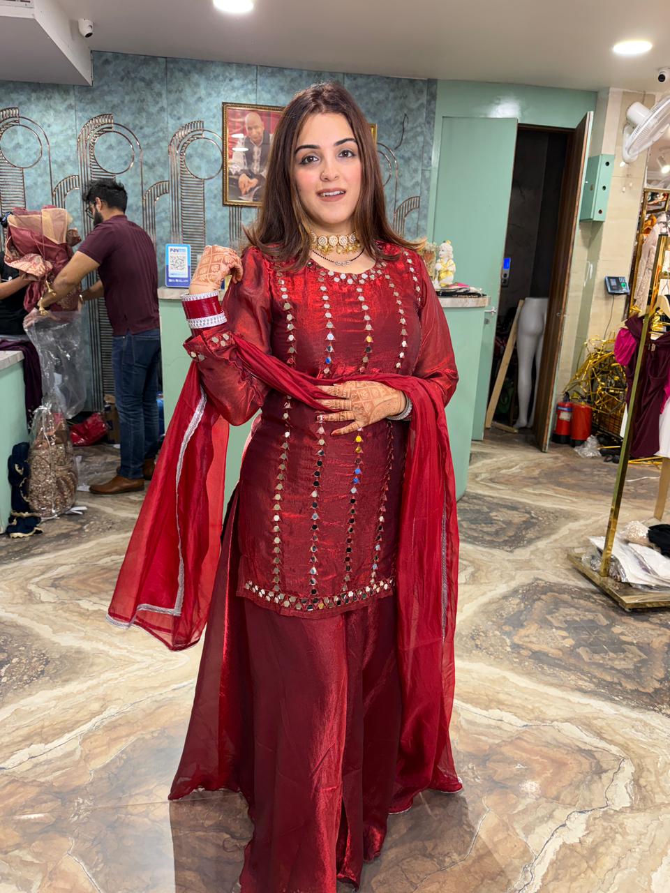 Garnet Mirror Glow Sharara Set