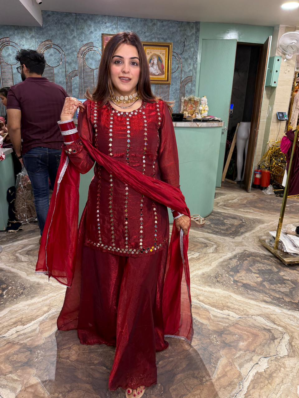 Garnet Mirror Glow Sharara Set