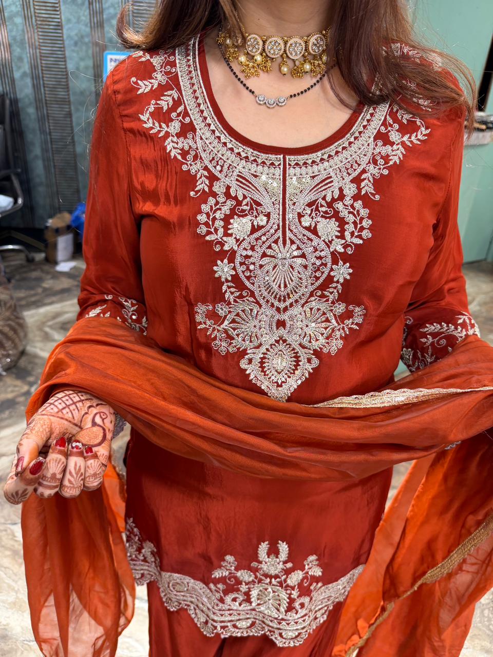 Rust Royale Embroidered Sharara Set