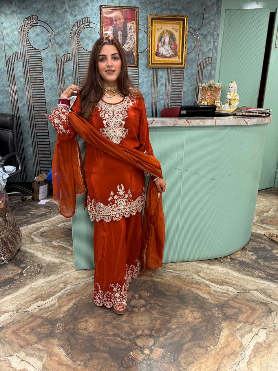 Rust Royale Embroidered Sharara Set