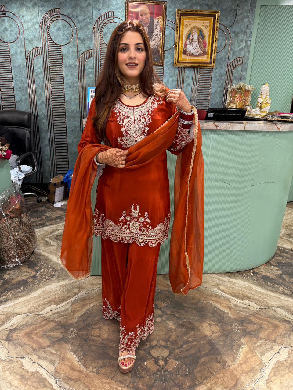 Rust Royale Embroidered Sharara Set