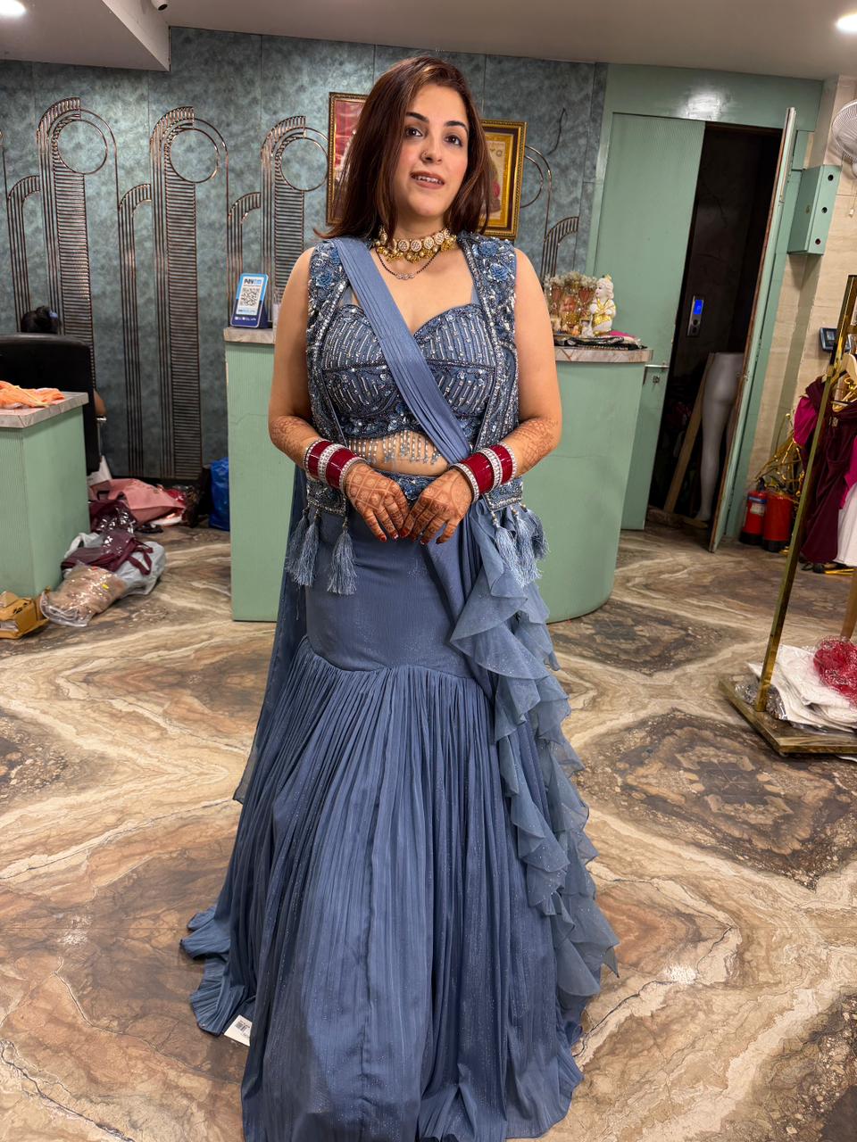 Midnight Mist Ruffle Lehenga Set