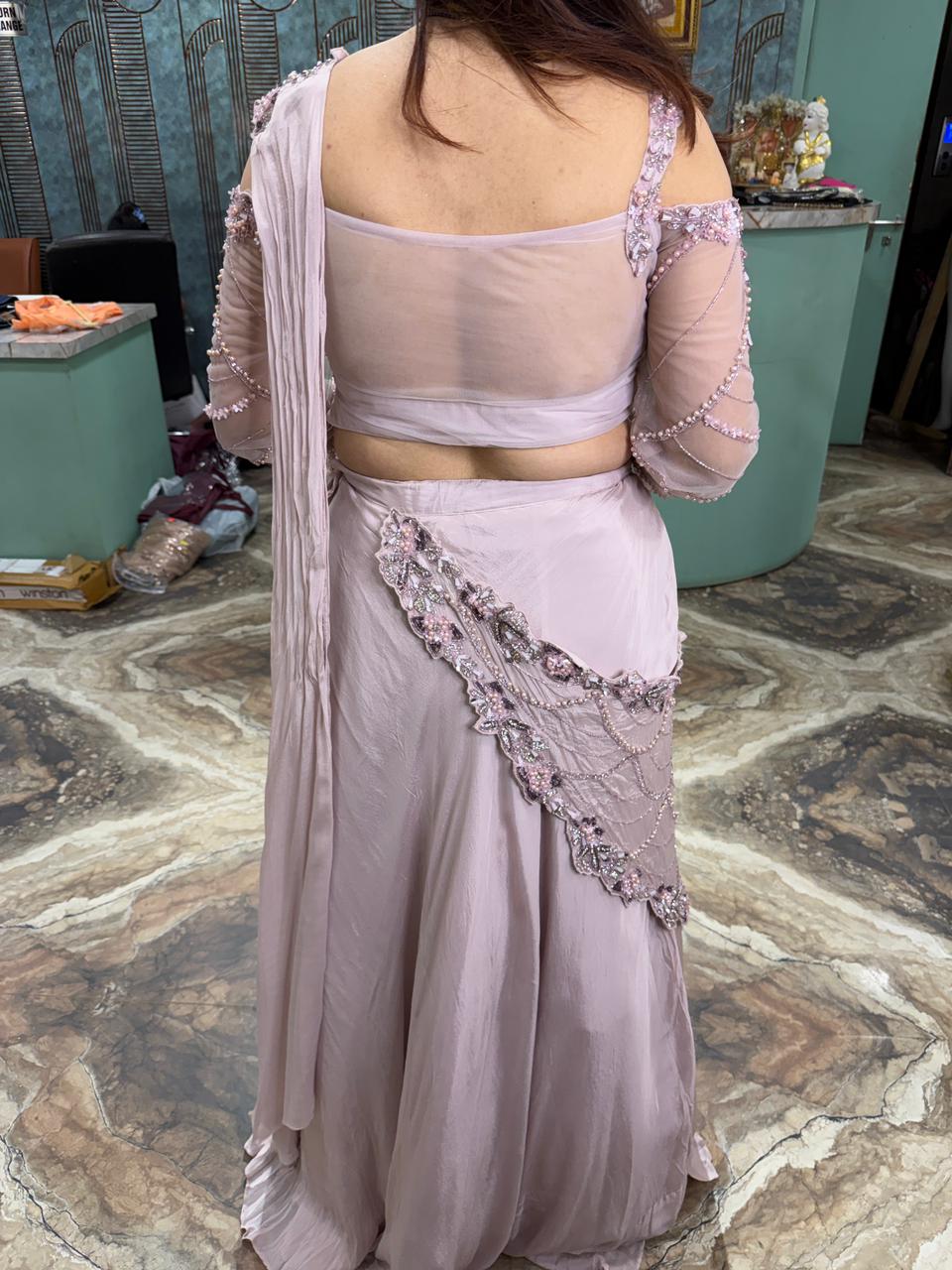 Blush Orchid Pearl Drape Lehenga Set