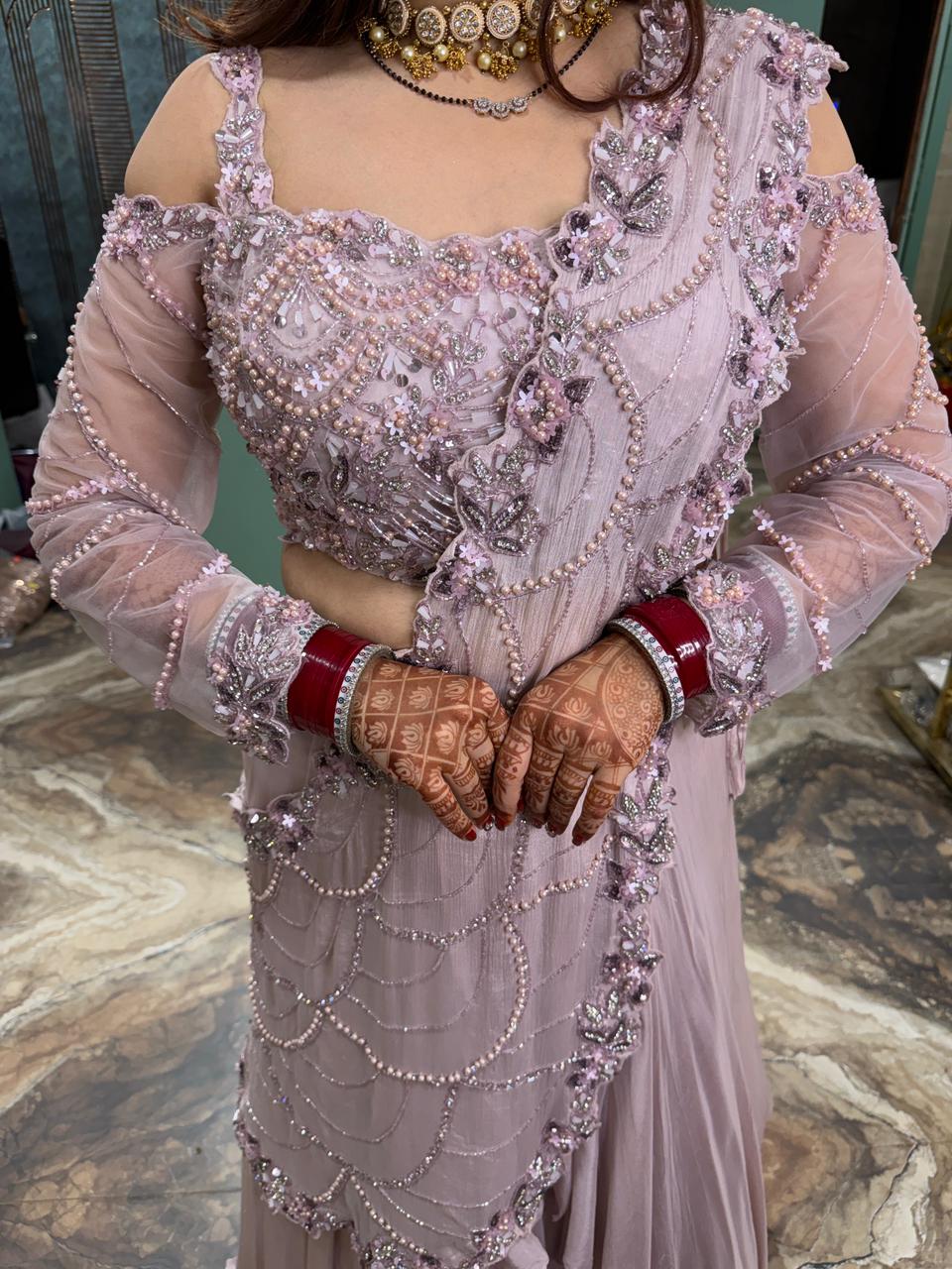 Blush Orchid Pearl Drape Lehenga Set