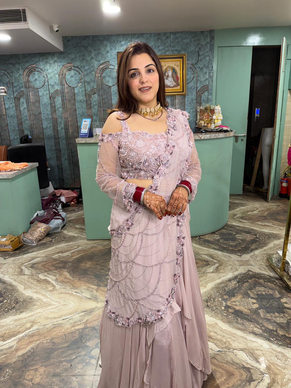 Blush Orchid Pearl Drape Lehenga Set