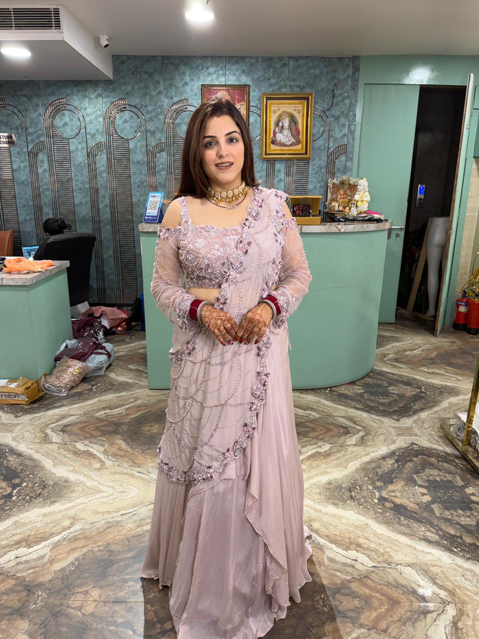 Blush Orchid Pearl Drape Lehenga Set