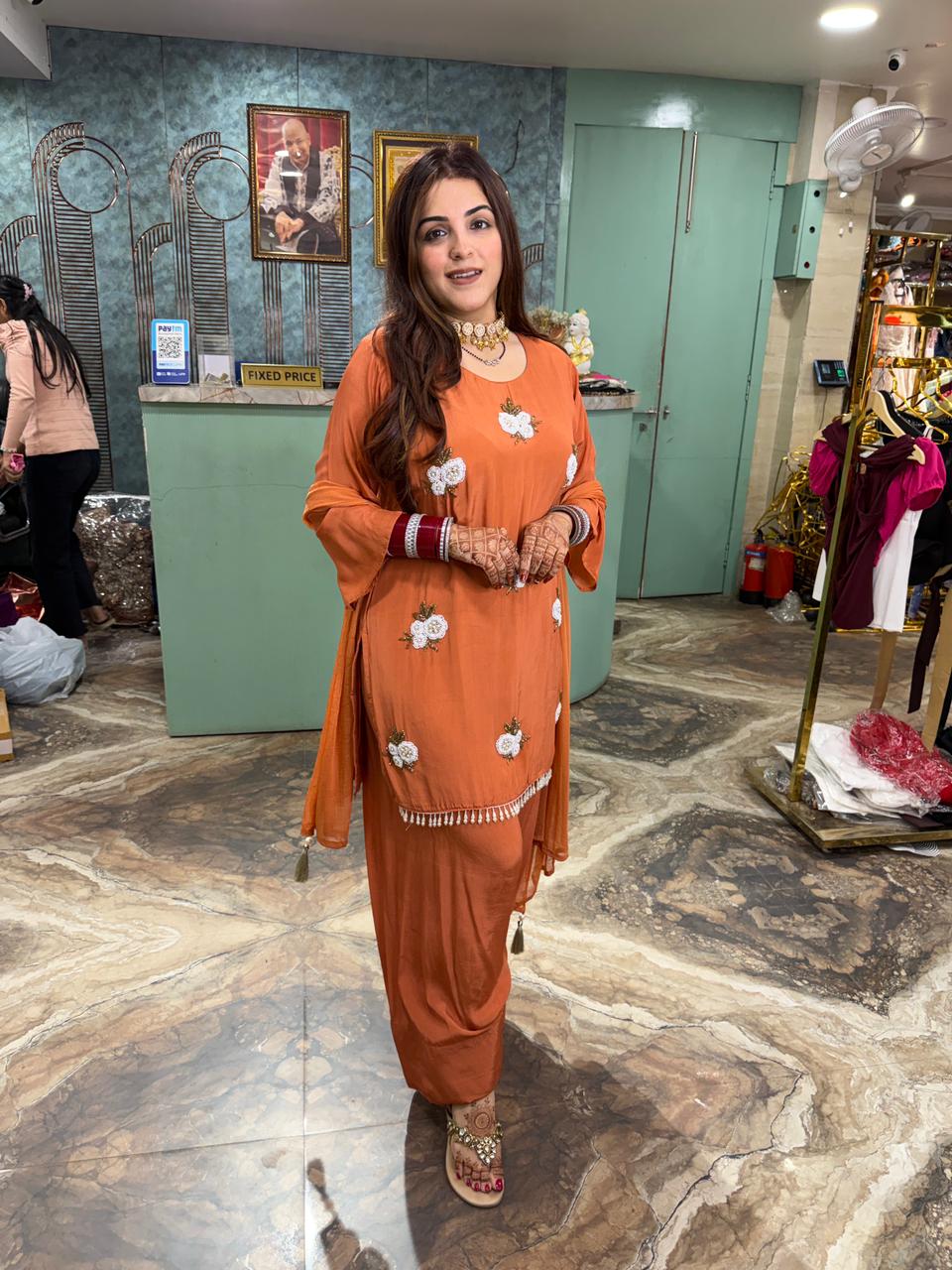 Farzi salwar suit with floral embroidery