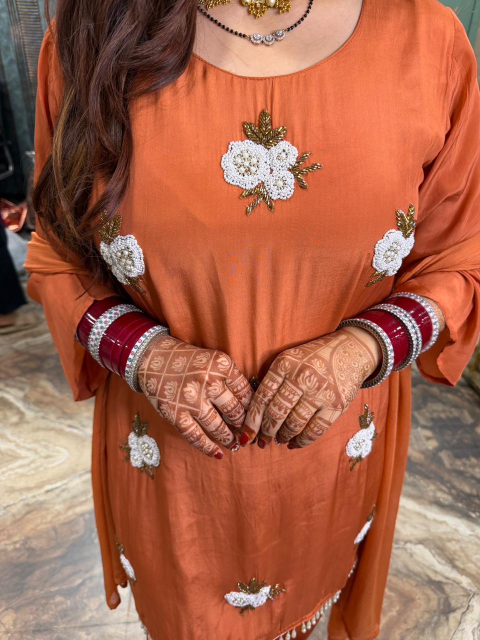 Farzi salwar suit with floral embroidery