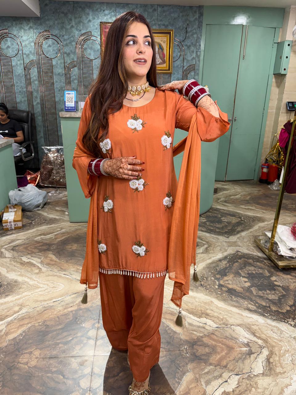 Farzi salwar suit with floral embroidery