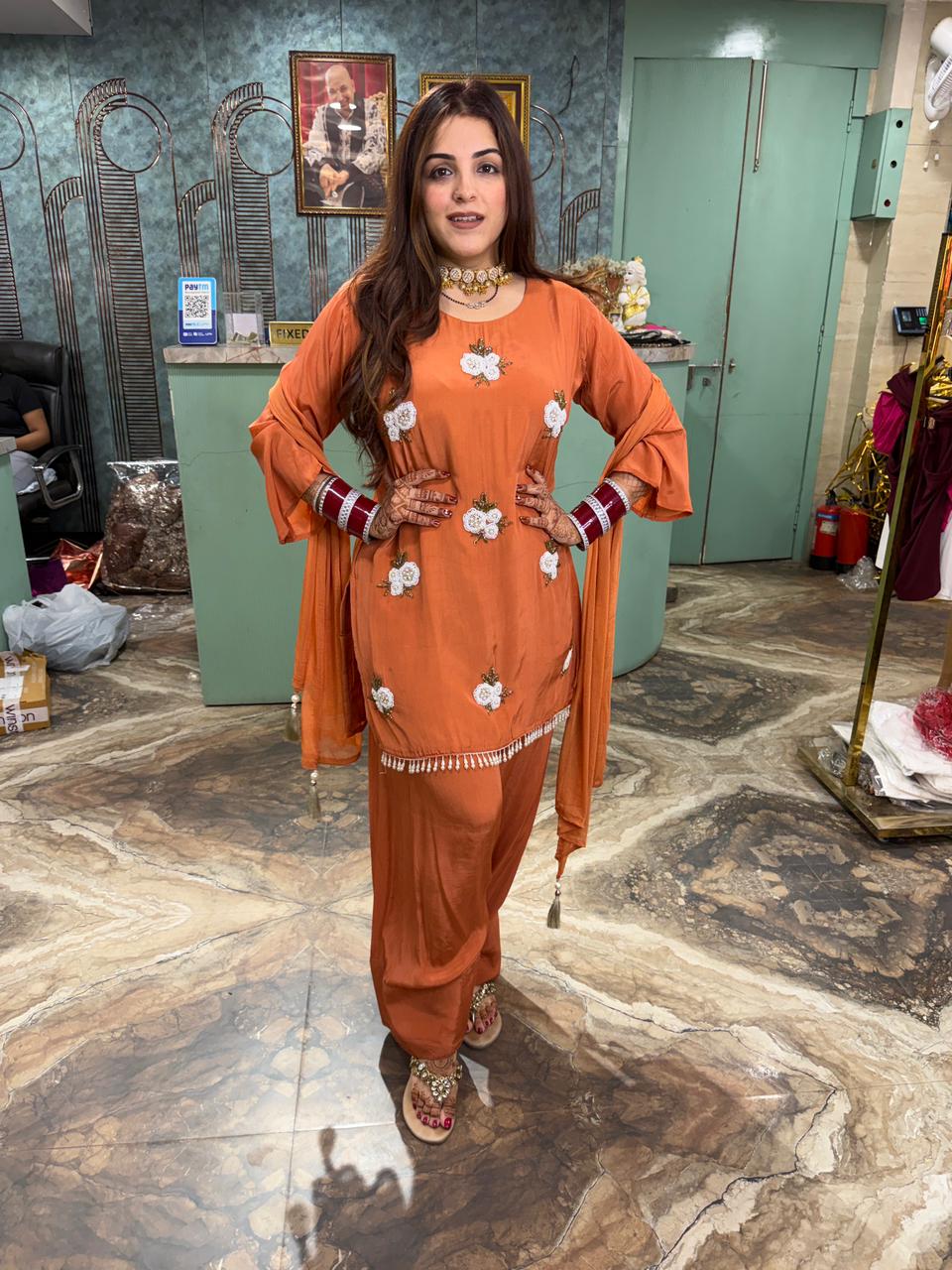 Farzi salwar suit with floral embroidery