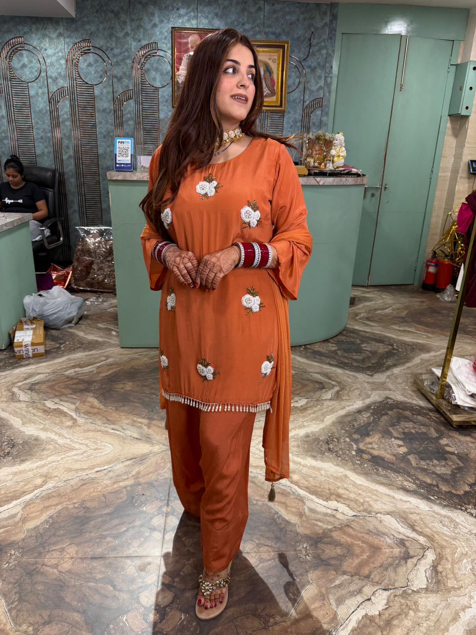 Farzi salwar suit with floral embroidery