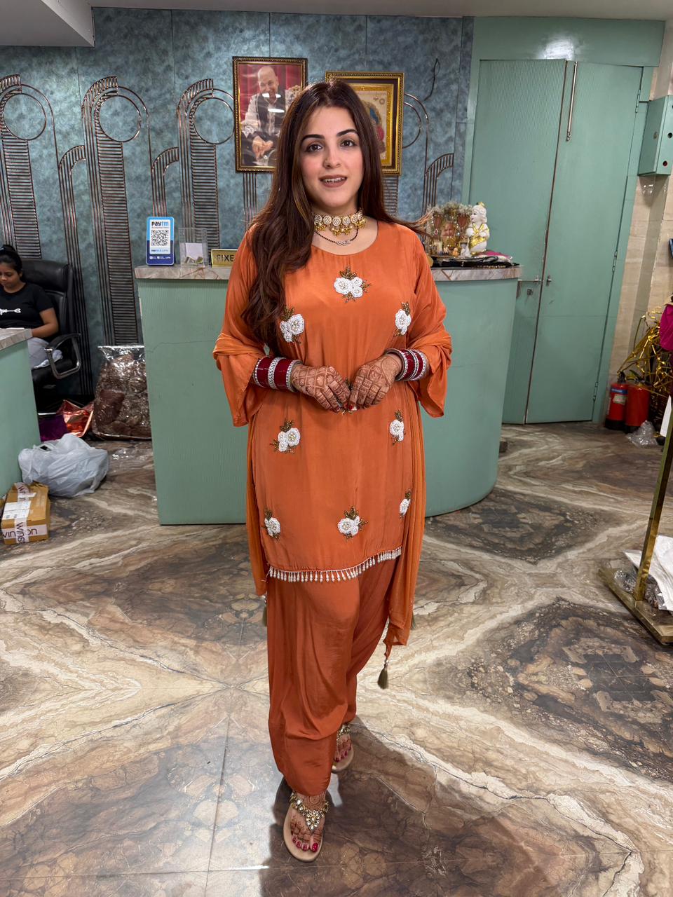 Farzi salwar suit with floral embroidery