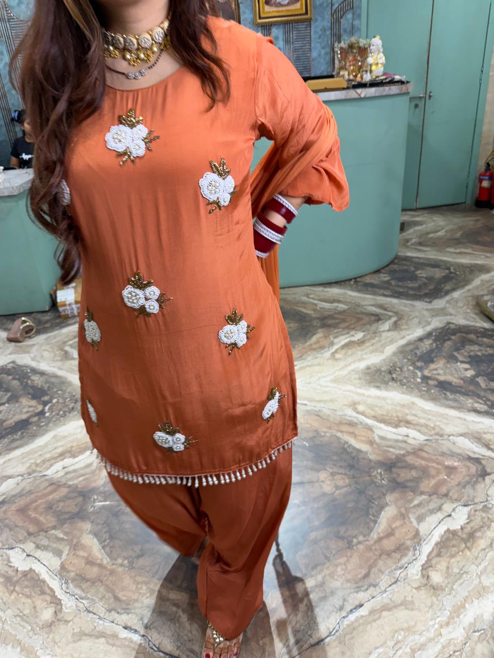 Farzi salwar suit with floral embroidery