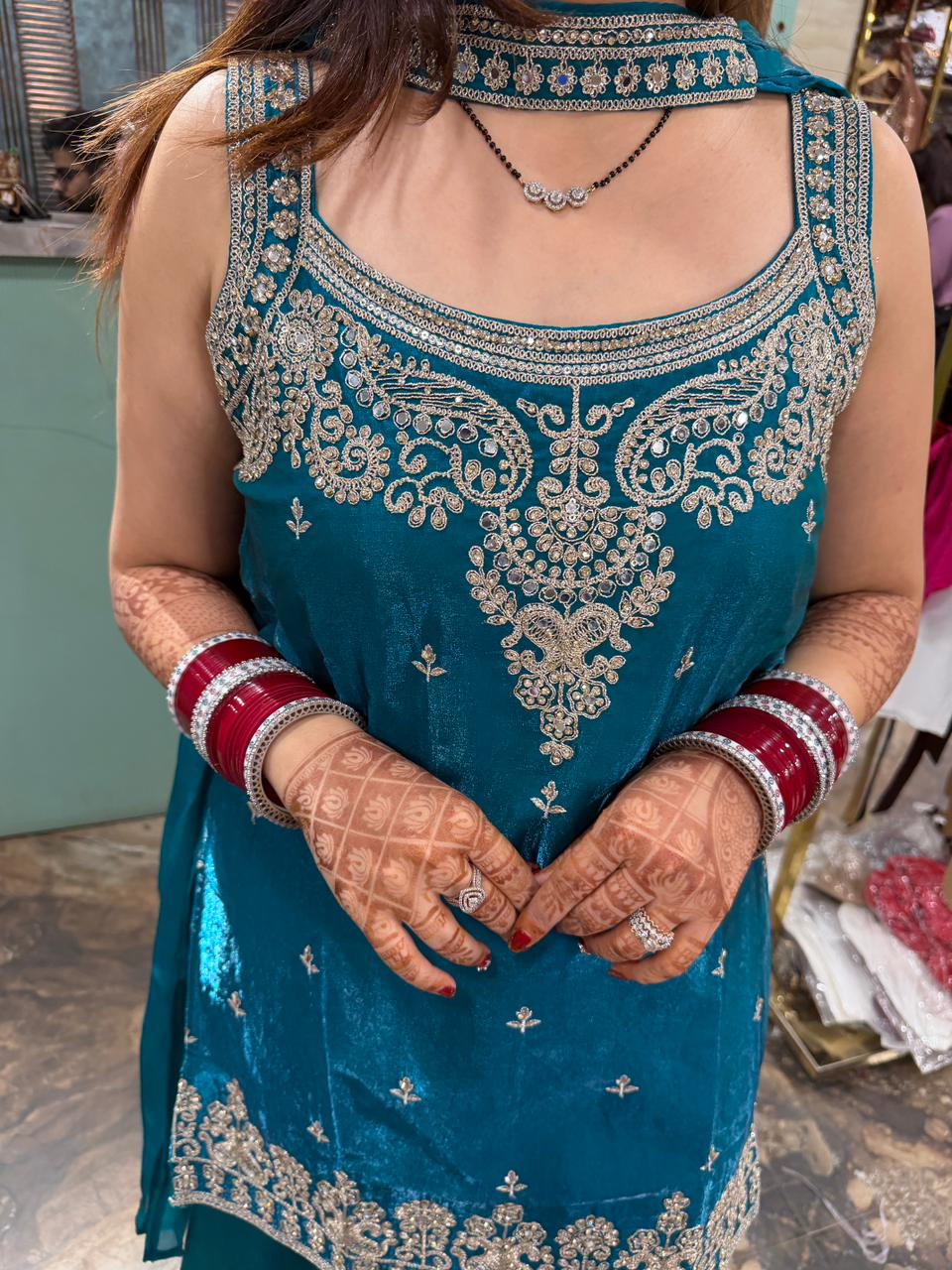 Red Embroidered Palazzo Suit Set