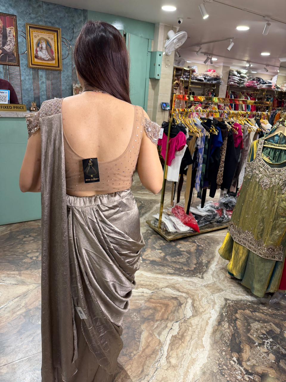 Pre-draped Saree with Embellished Blouse