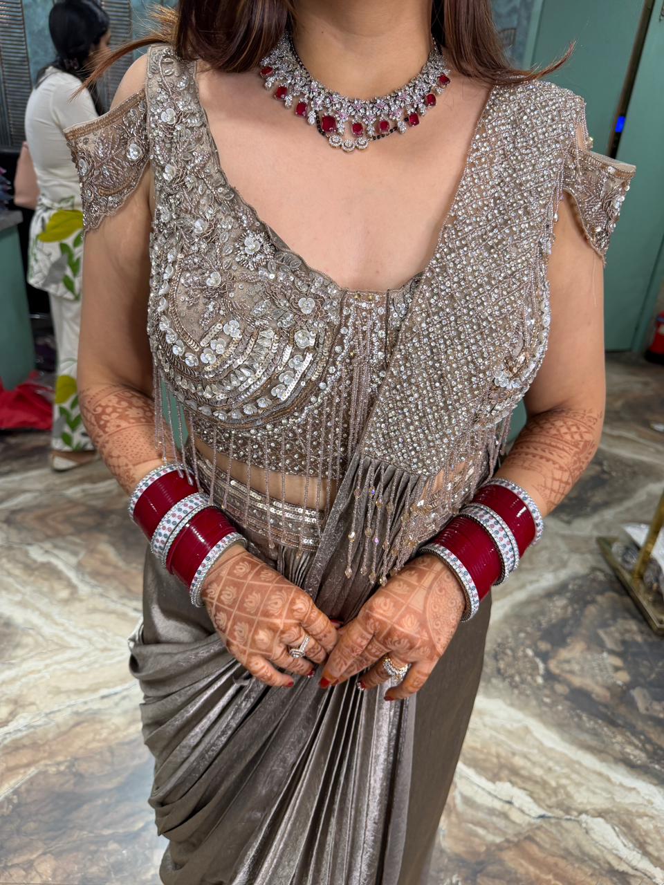 Pre-draped Saree with Embellished Blouse