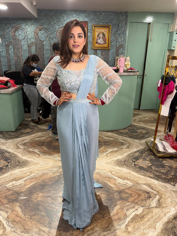 Embroidered blouse with drape saree