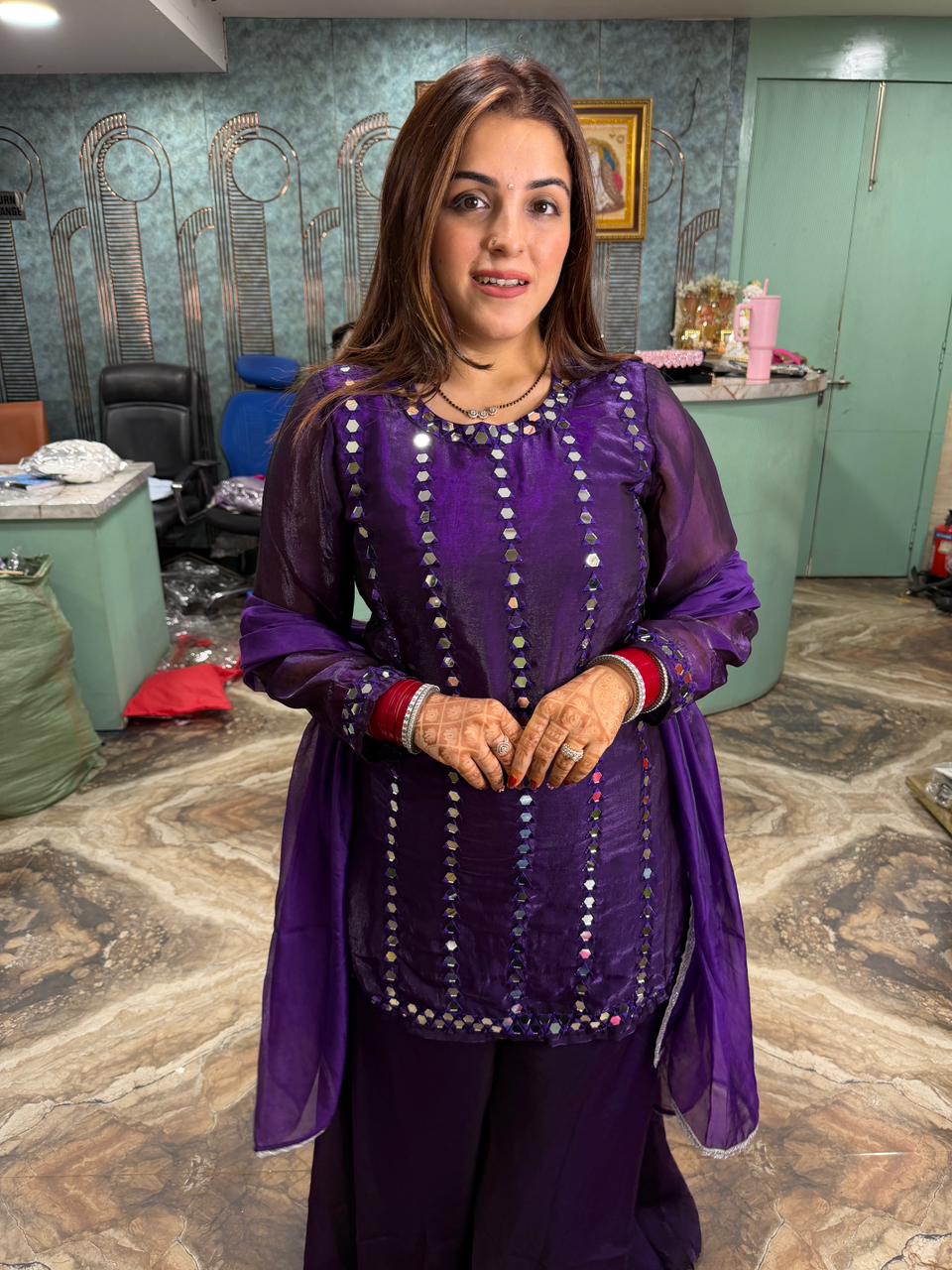 Garnet Mirror Glow Sharara Set