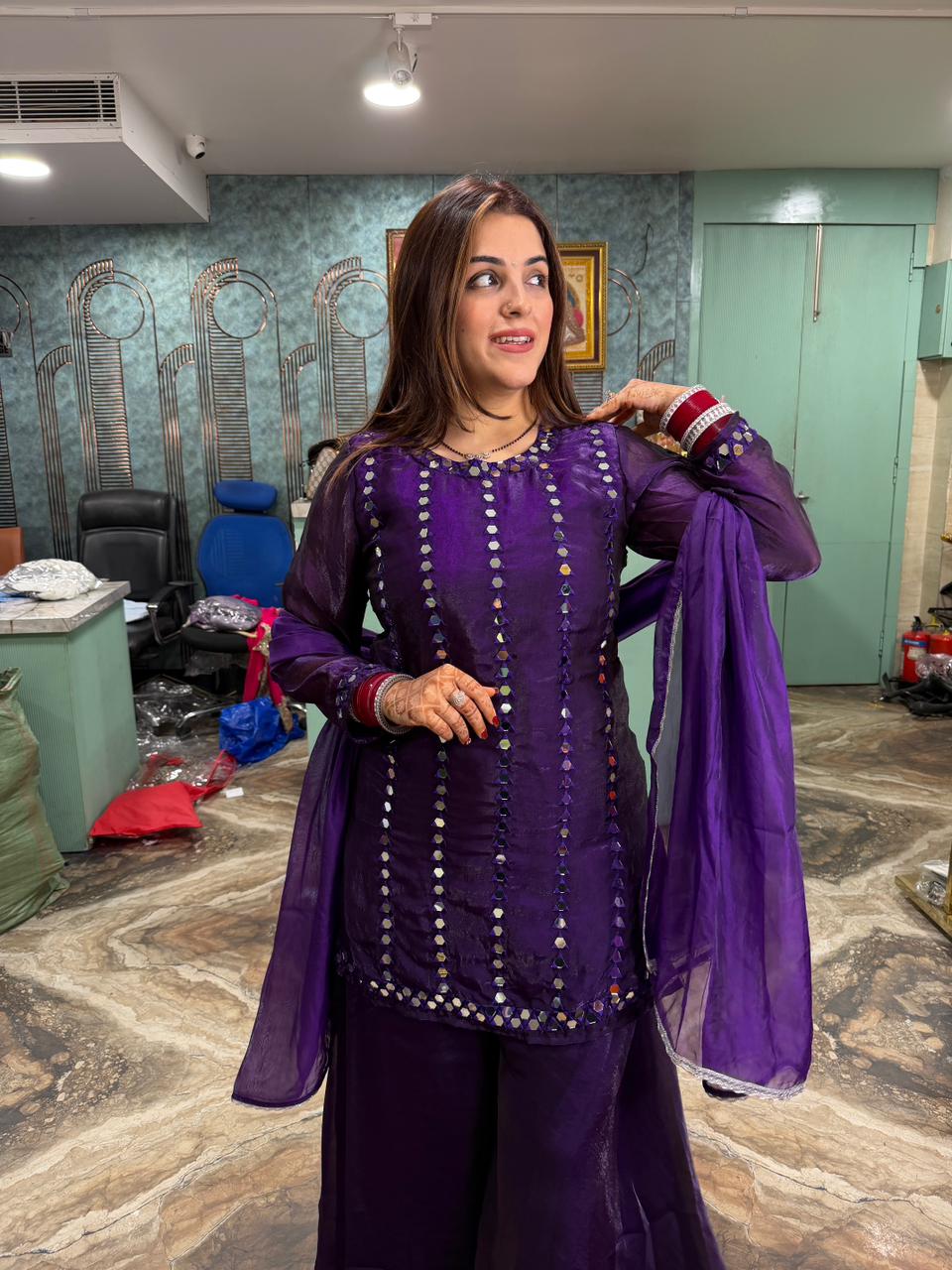 Garnet Mirror Glow Sharara Set