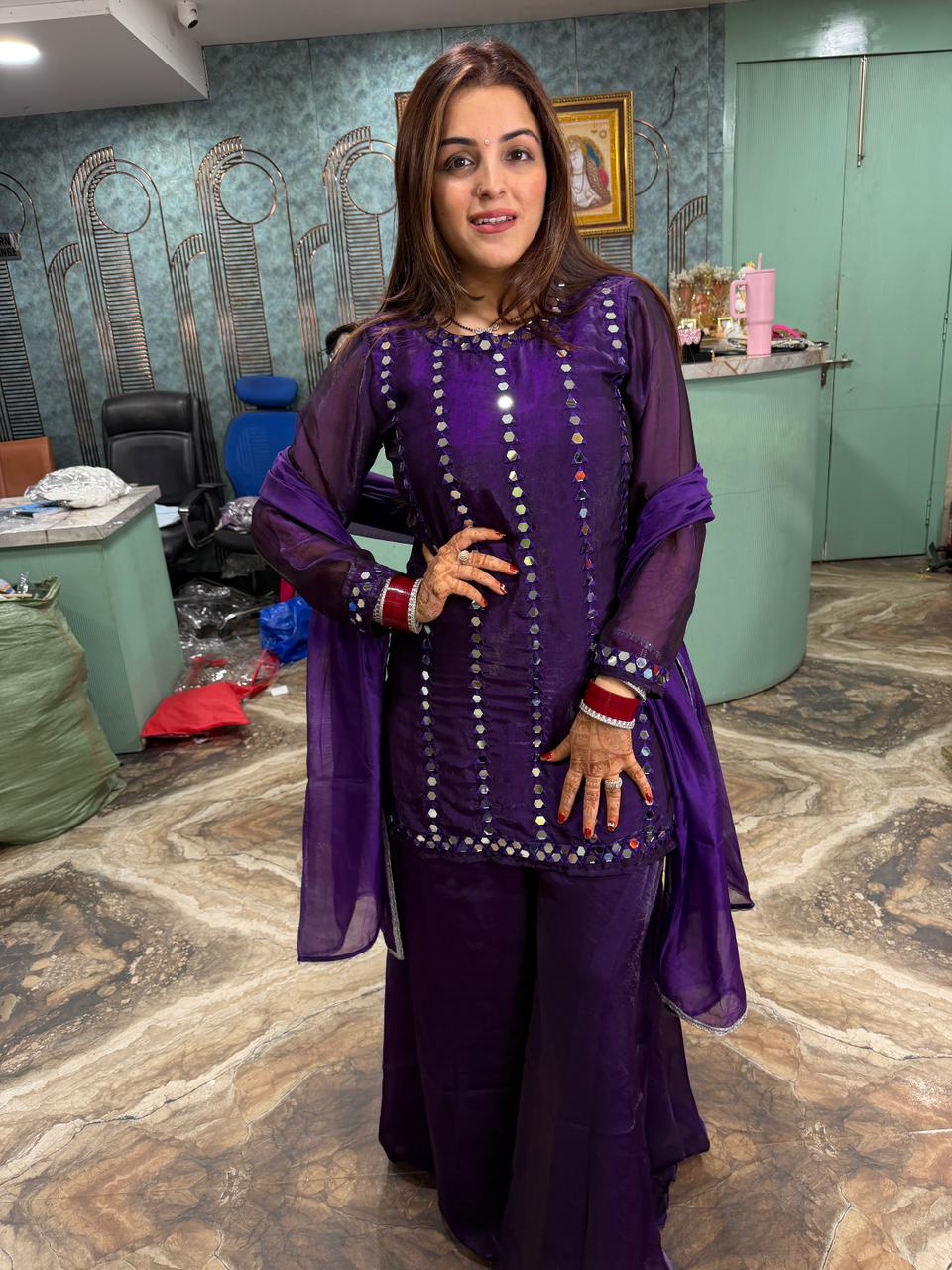 Garnet Mirror Glow Sharara Set