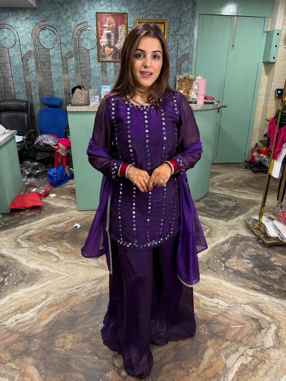 Garnet Mirror Glow Sharara Set