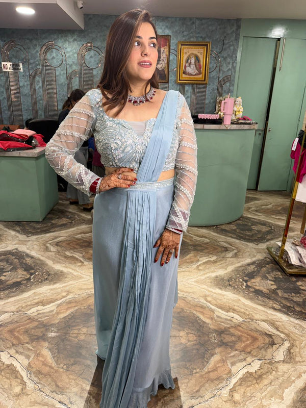 Embroidered blouse with drape saree