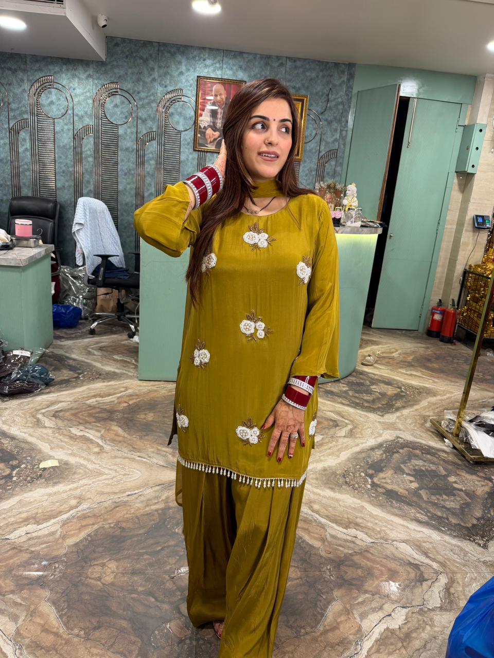 Farzi salwar suit with floral embroidery