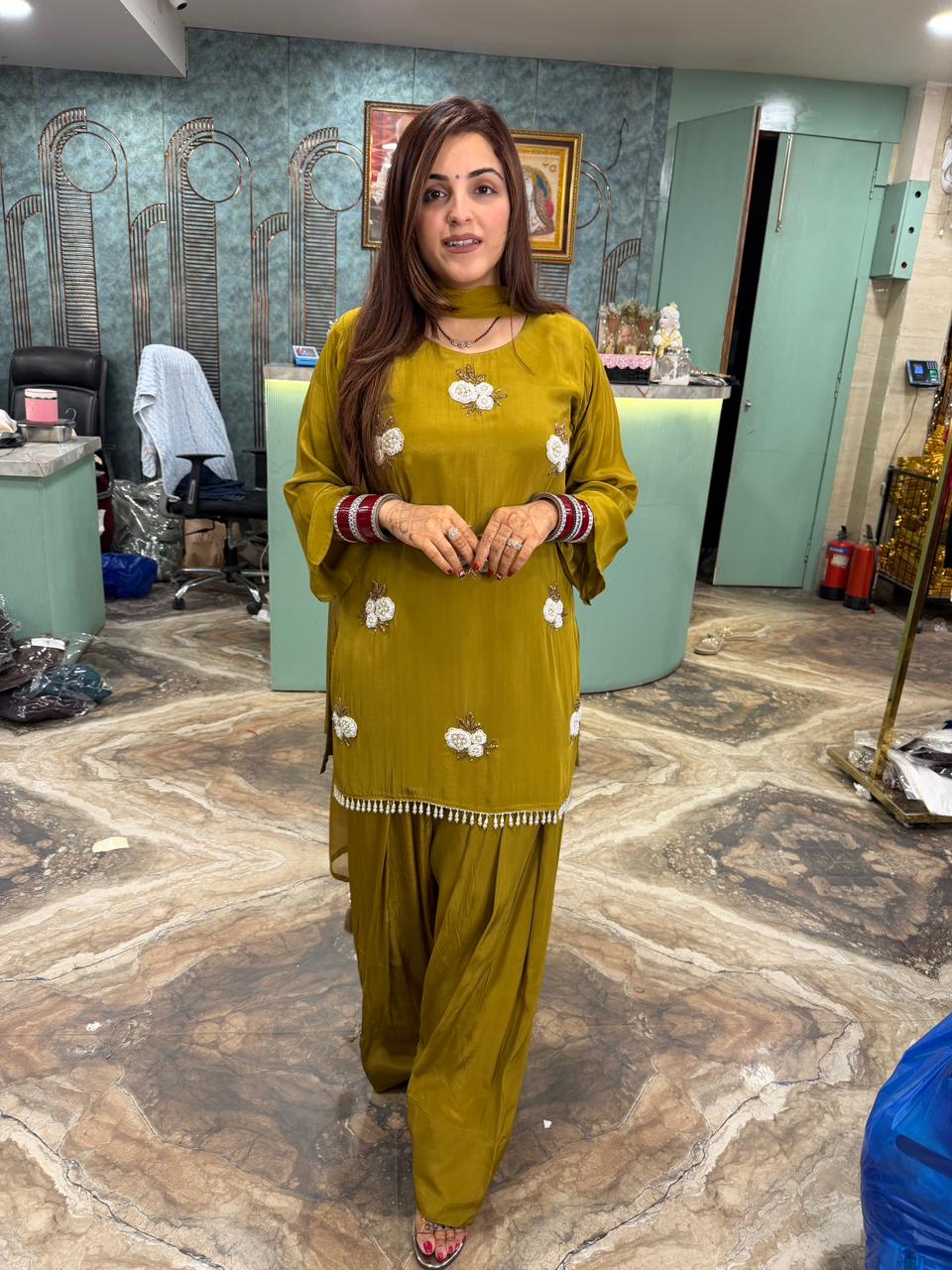 Farzi salwar suit with floral embroidery