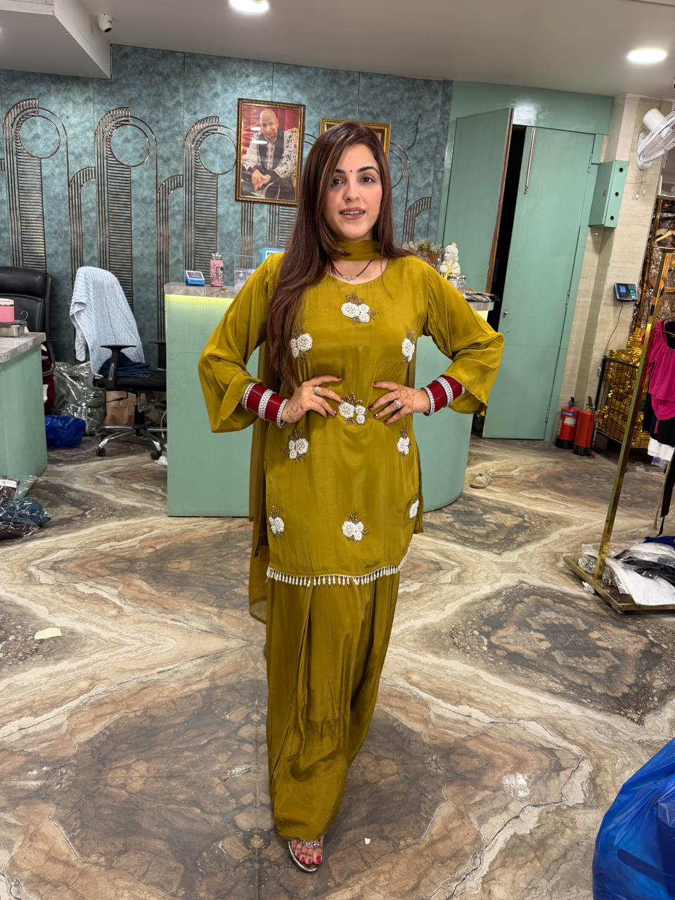 Farzi salwar suit with floral embroidery