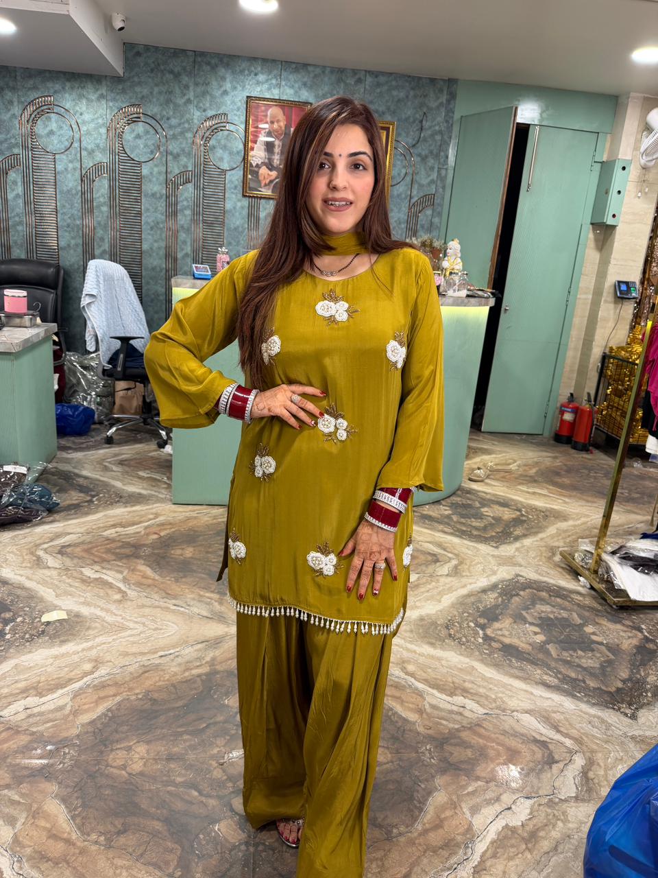 Farzi salwar suit with floral embroidery