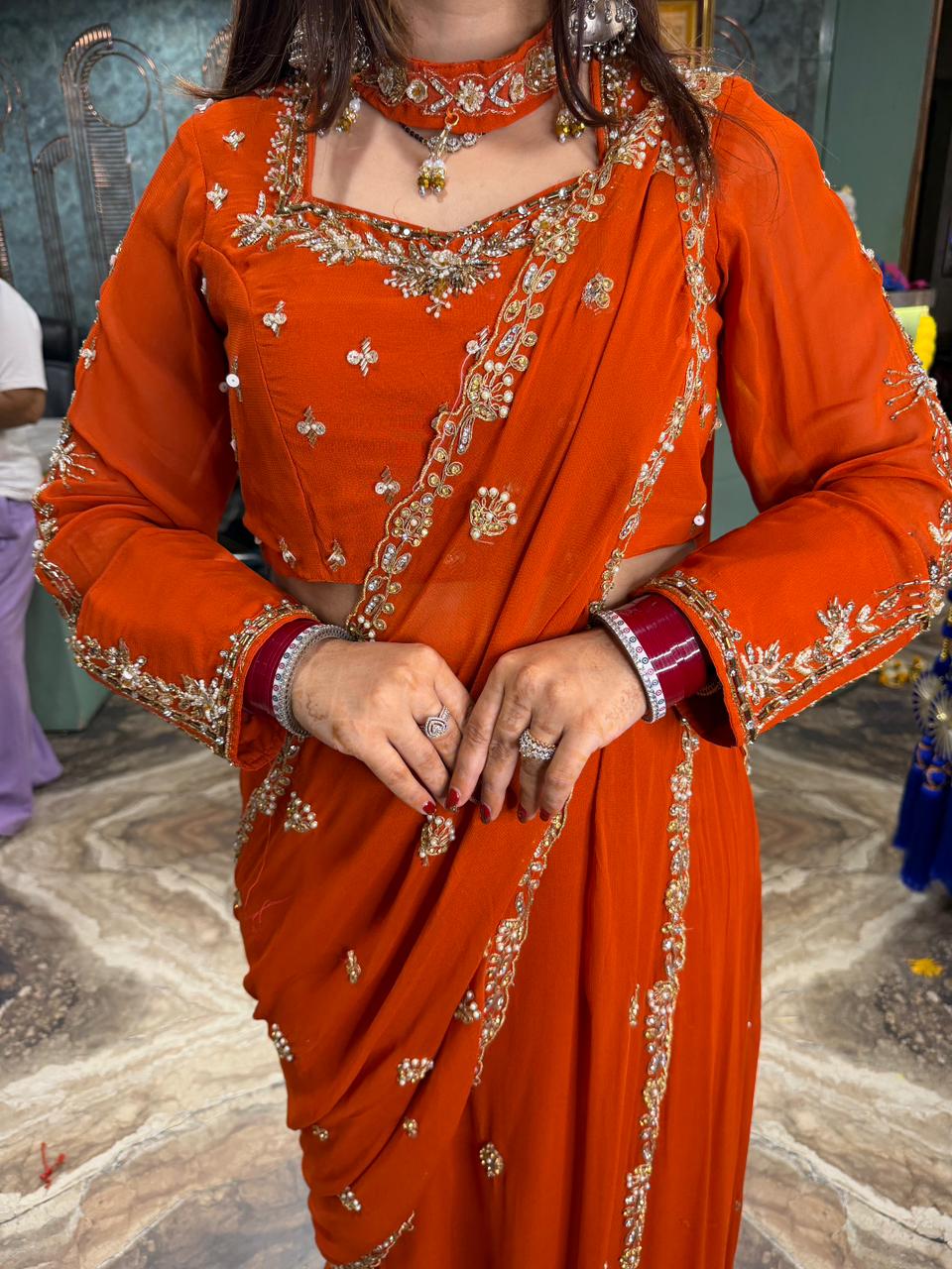 Elegance Hand-Embroidered Saree Set