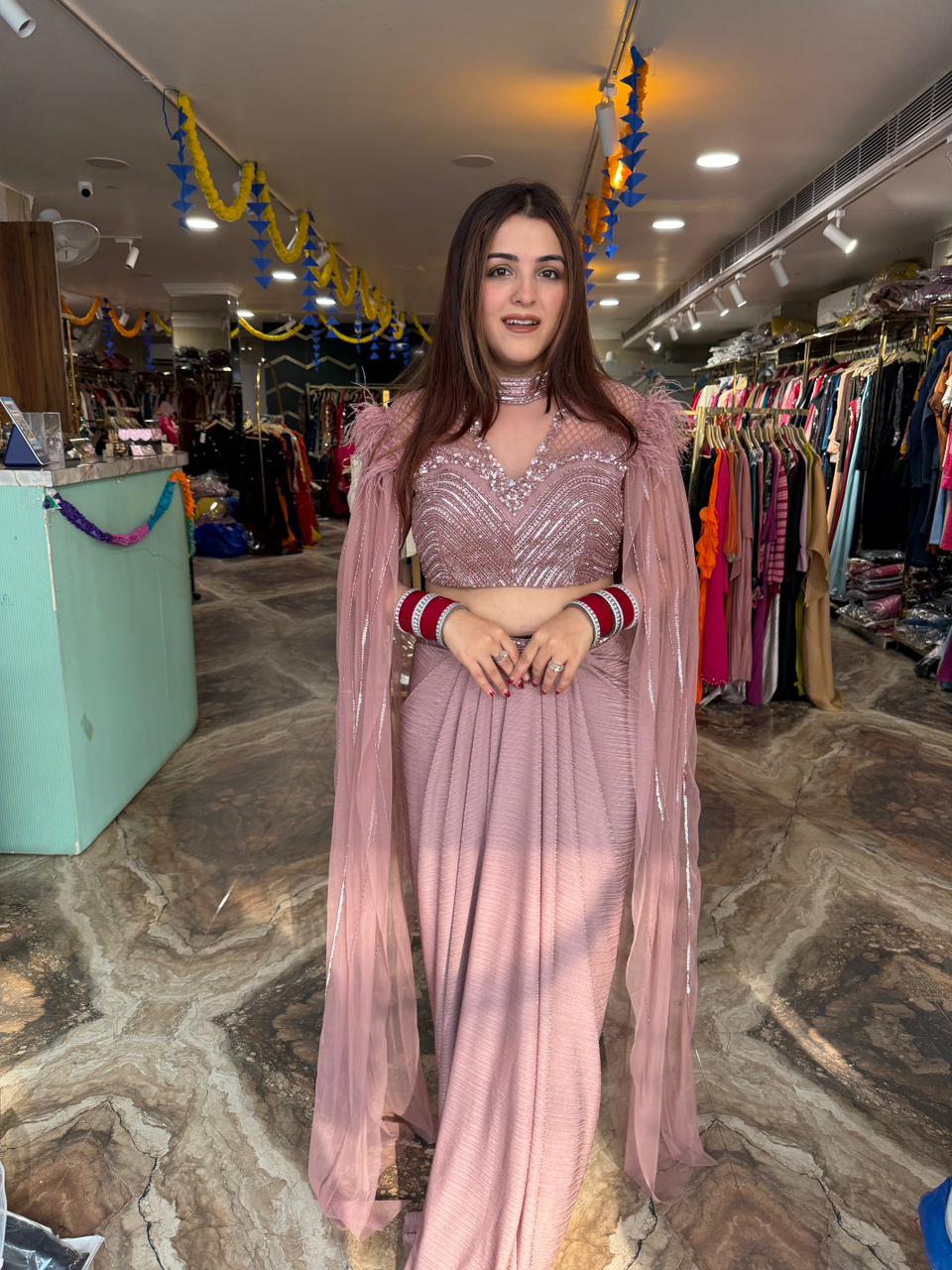 Draped skirt  with cape style blouse