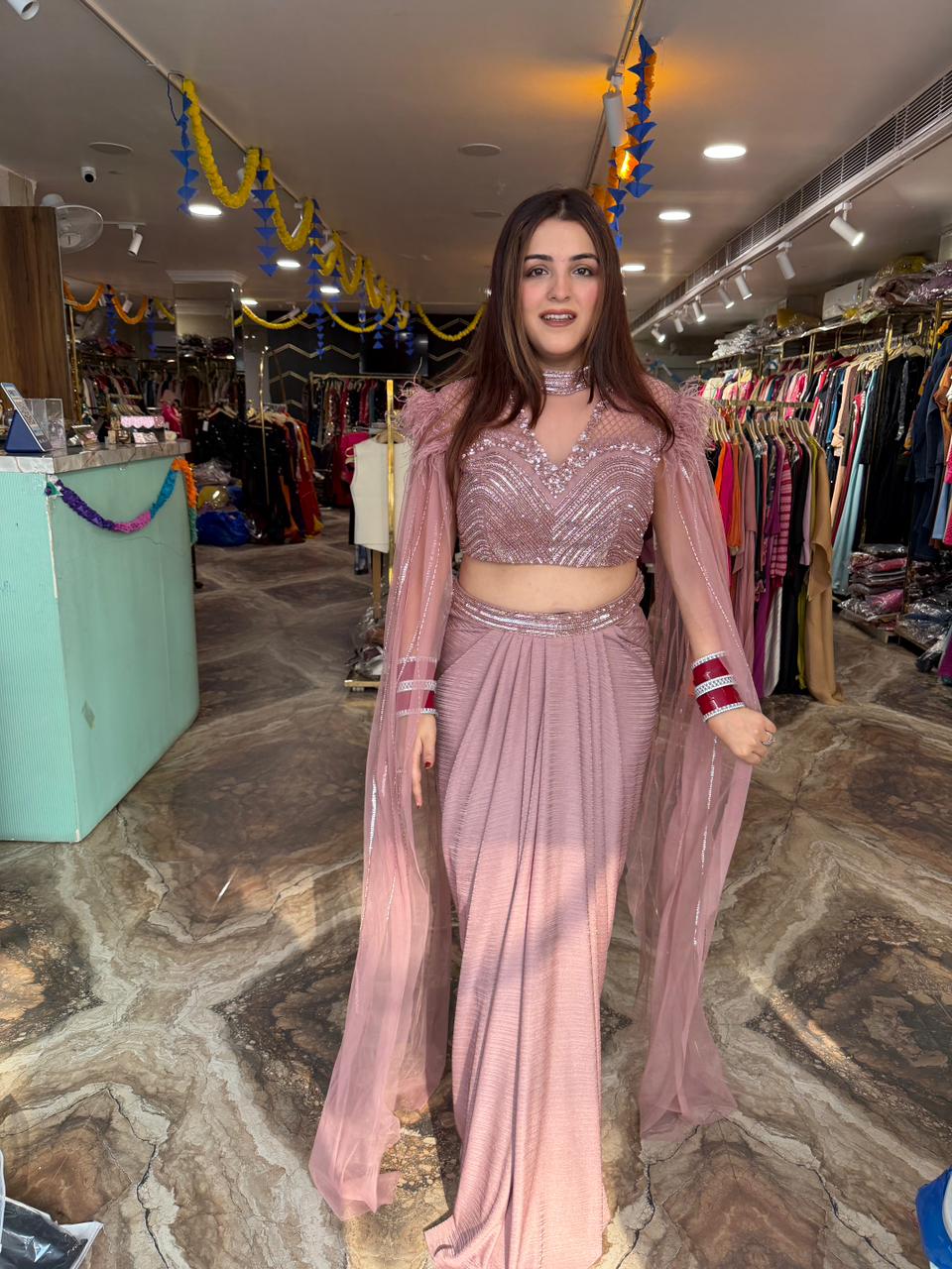 Draped skirt  with cape style blouse